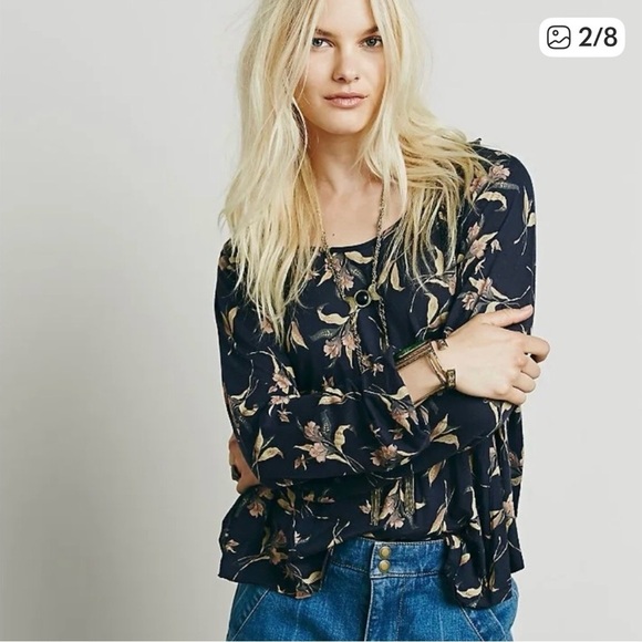 Free People Tops - Free People Elsa
Floral Print Twisted Open Back 
Blouse Size Small